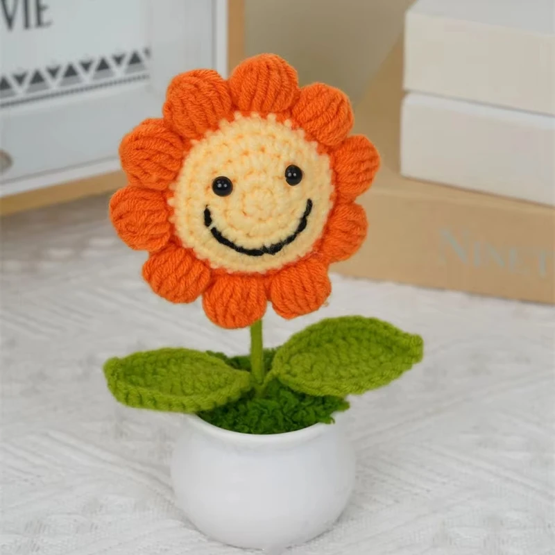 Hand-Knitted Sunflower Home Wedding Decorative Flower Holiday Lovers Mothers Day Gift Yarn Crochet Flowers