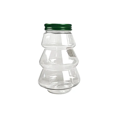 Transparent 500ml Christmas Tree Shape Juice Beverage Milk Tea Drinking Bottles With Cap