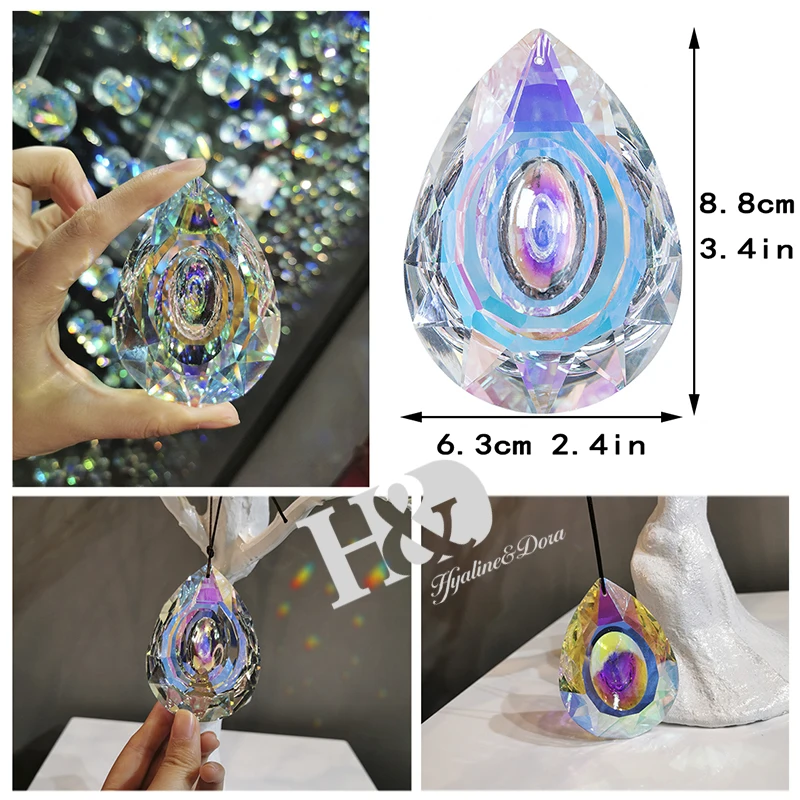 H&D Hanging Crystals Prism Suncatcher For Windows Decoration 89mm AB Chandelier Parts DIY Home Wedding Decor Accessories Craft