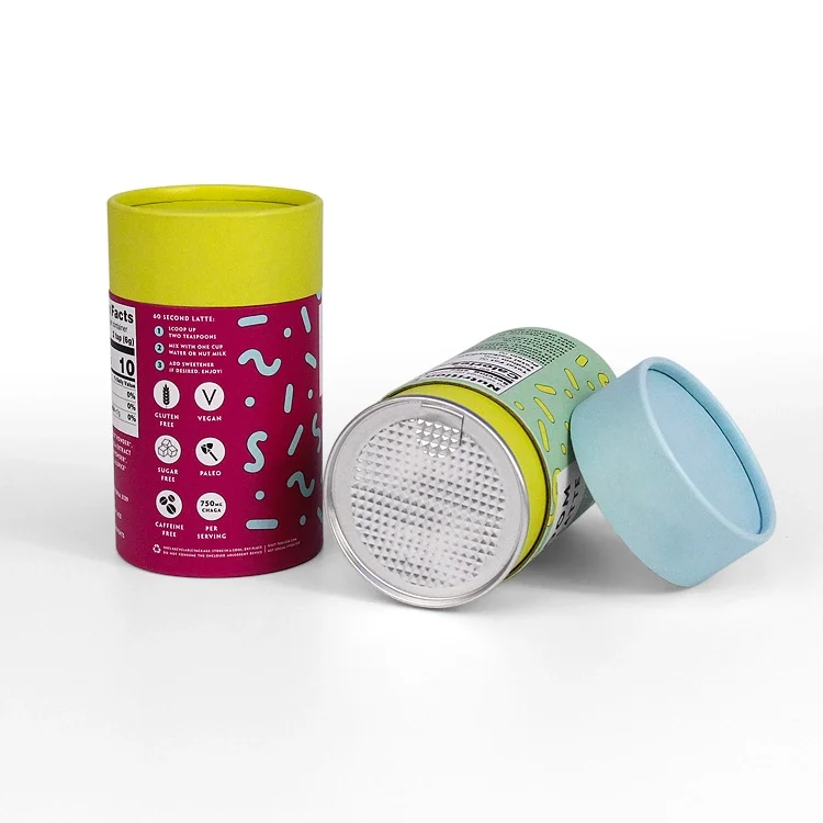 Biodegradable recycled collagen powder jar bottle paper packaging container airtight food supplement protein powder paper tubes