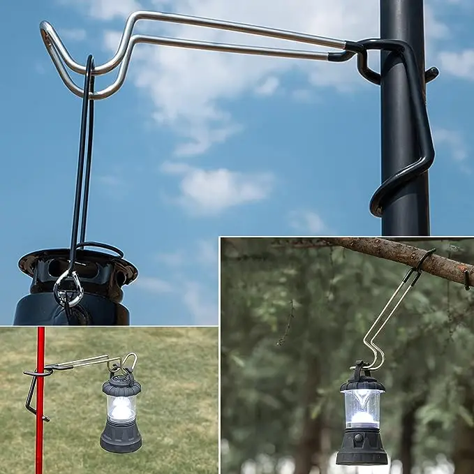 Factory Wholesale Outdoor Camping Stainless Steel Lantern Hook Portable Non-Slip Tent Lamp Hook Cup Holder for Fishing Hunting