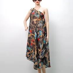 Summer Chiffon Sling Slanted Casual Holiday Lady Beach Printed Women Casual Dresses Ladies Sleeveless Beach Dresses For Ladies