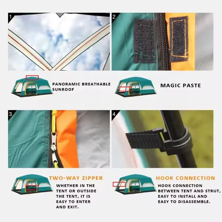 Hiking Equipment Tent 2 Rooms 1 Living Room Waterproof Extra Large Space 8 To 12 Persons Portable Family Outdoor Camping Tent