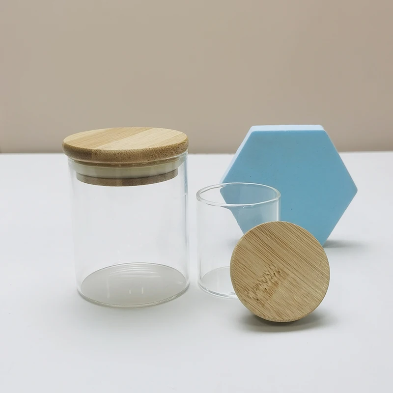 Manufacturer Empty Candle Body Butter Cookie Honey Spice Storage Canning Bamboo Lid Glass Ginger Jars And Containers