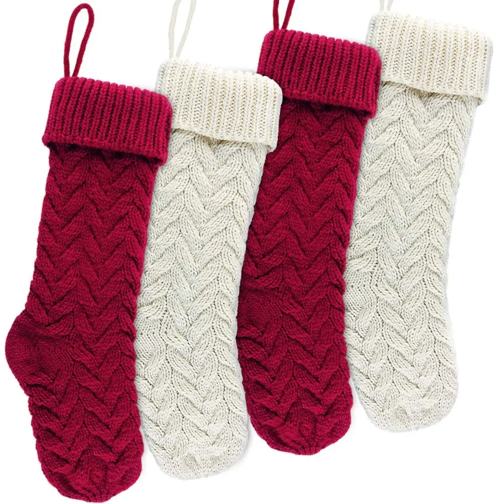 High Quality Nordic Simple Design Gift Knit Linen Socks Pendant Large Christmas Decoration Candy Socks