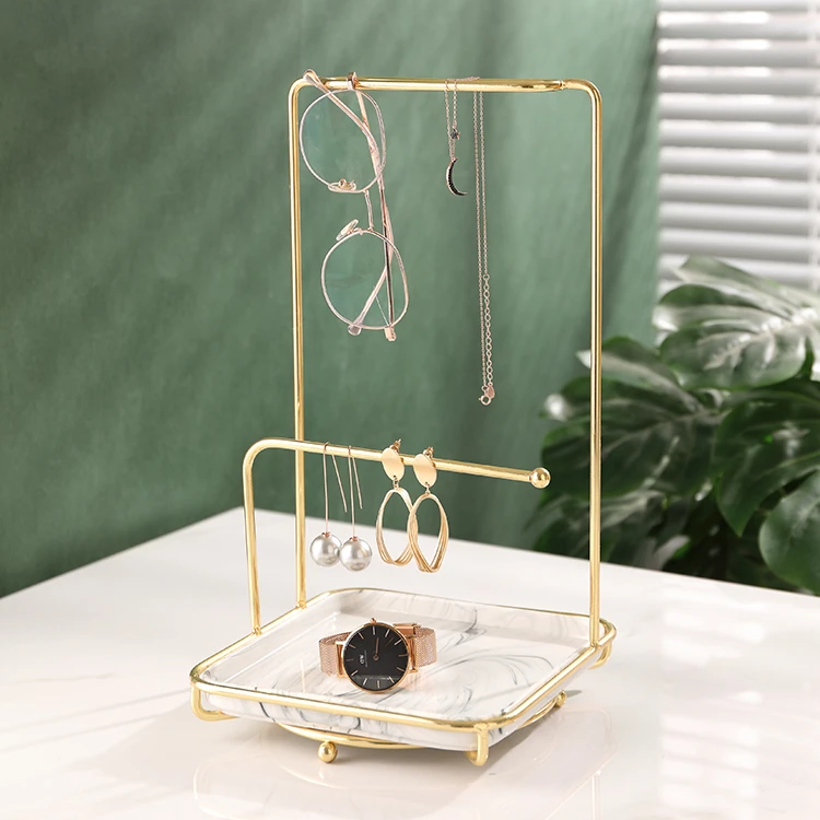 Custom Hanging Jewellery Bracelet Earring Display Stands Rack Holder Marble Base Necklace Jewelry Earrings Displayer With Stand