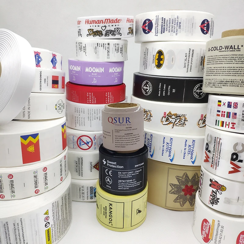 Center Fold White Satin Ribbon Tape Printed Washing Care Label With Washing Symbols