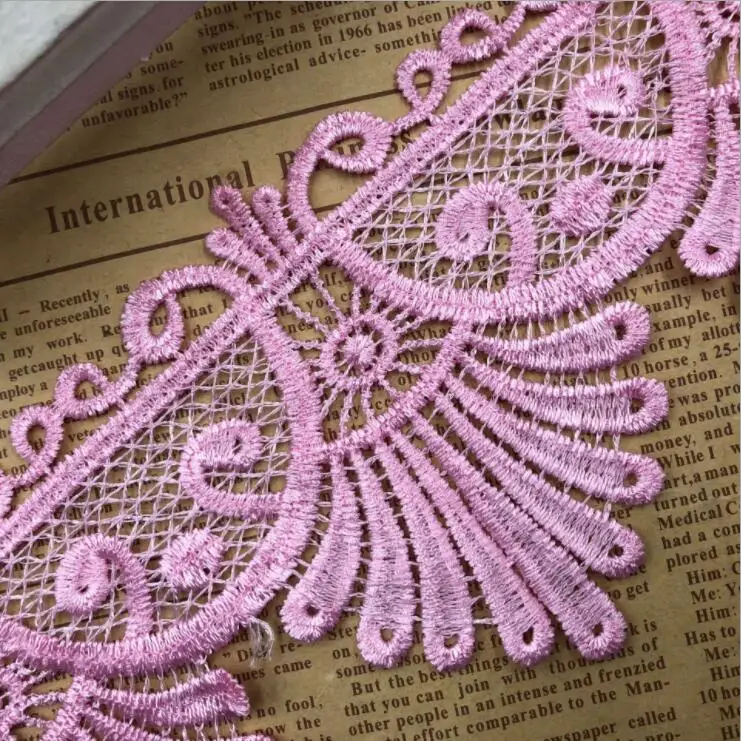 Popular colorful promotional Elegant china chemical embroidered guipure water soluble lace Trim fabric for garment dress luggage