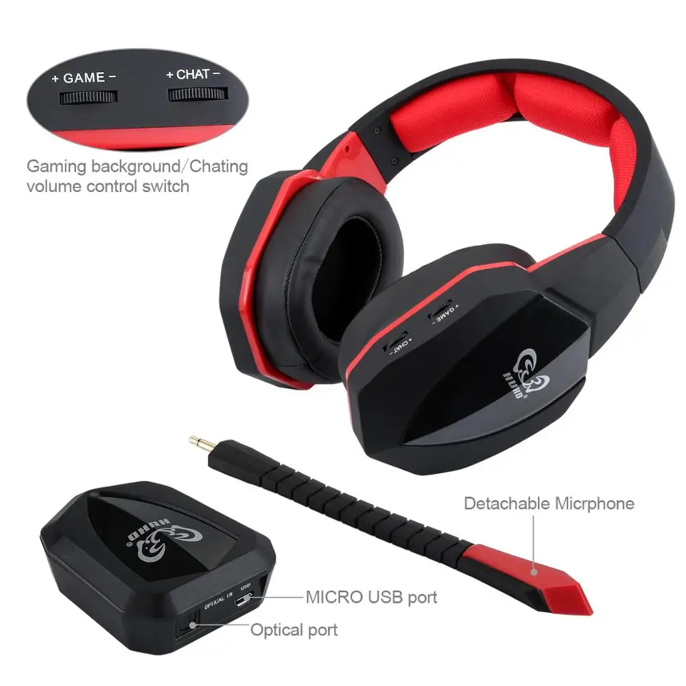 
High quality hot sell 7.1 surround sound 2.4Ghz optical wireless gaming headsets patent wireless game headphones for PS4 Xbox 