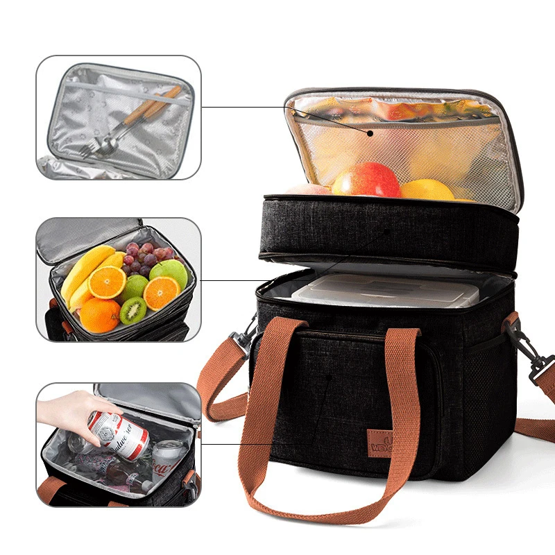 Hot Sale Aluminum Foil Food Insulated Lunch Bag Large Capacity Double Layer Thermal Cooler Bag For Picnic Camping