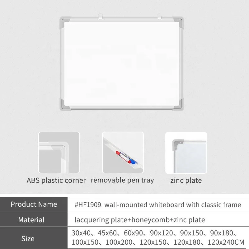 Wholesale School Magnetic Whiteboard Wall Mounted Steel Frame with White Marker for Student Classrooms 45x60 60x90 90x120cm