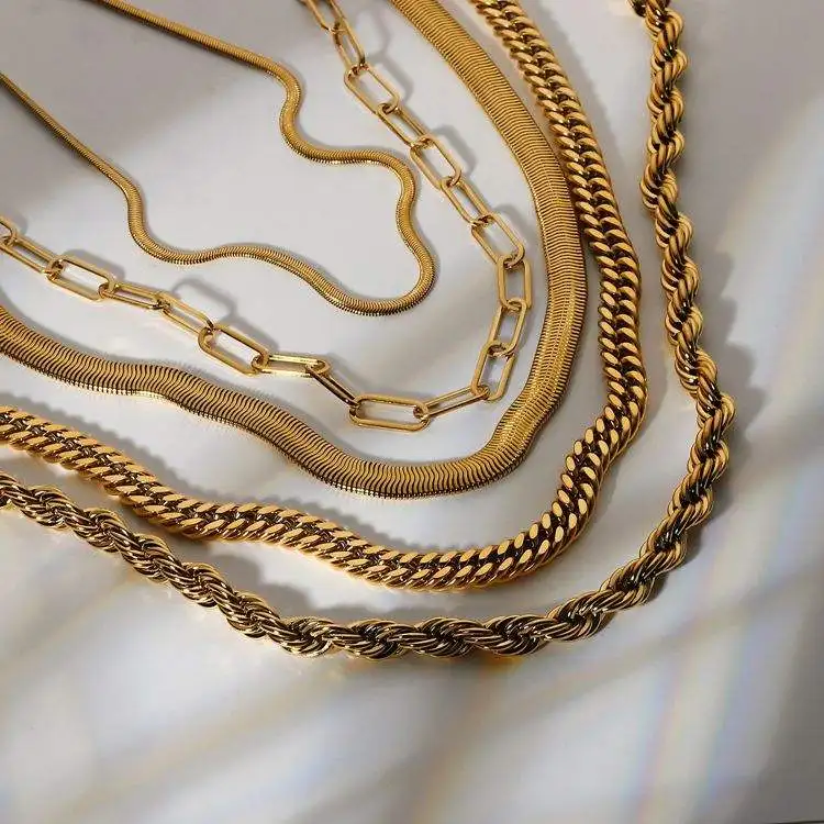 Chunky Twisted Miani Cuban Chain Chocker 18K Gold PVD Plated Stainless Steel Necklace Snake Rope Chain For Women Hip Pop