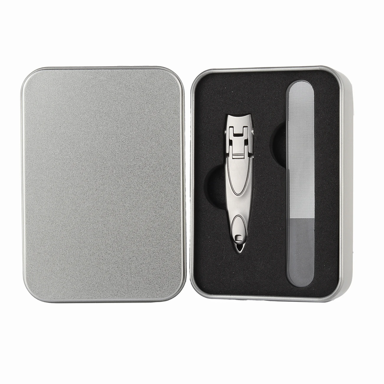 Customized Professional Push Lock Slim Nail Clipper and File Tinplate Gift Box Stainless Steel Quality Portable Thin Toenail Cut