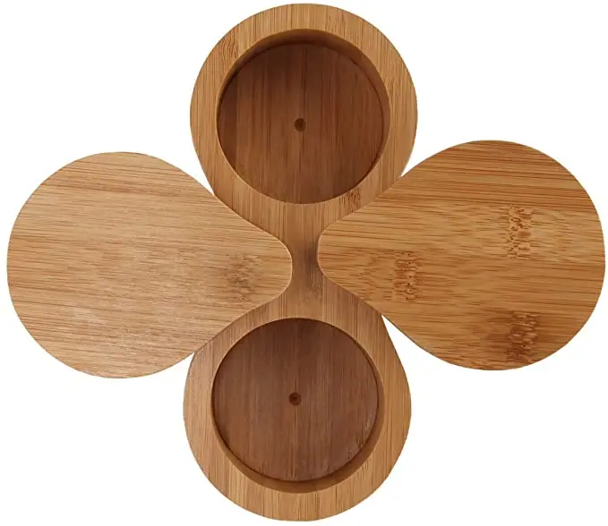 Double Round Bamboo Container Salt and Pepper Wooden Box Spices Storage Jar