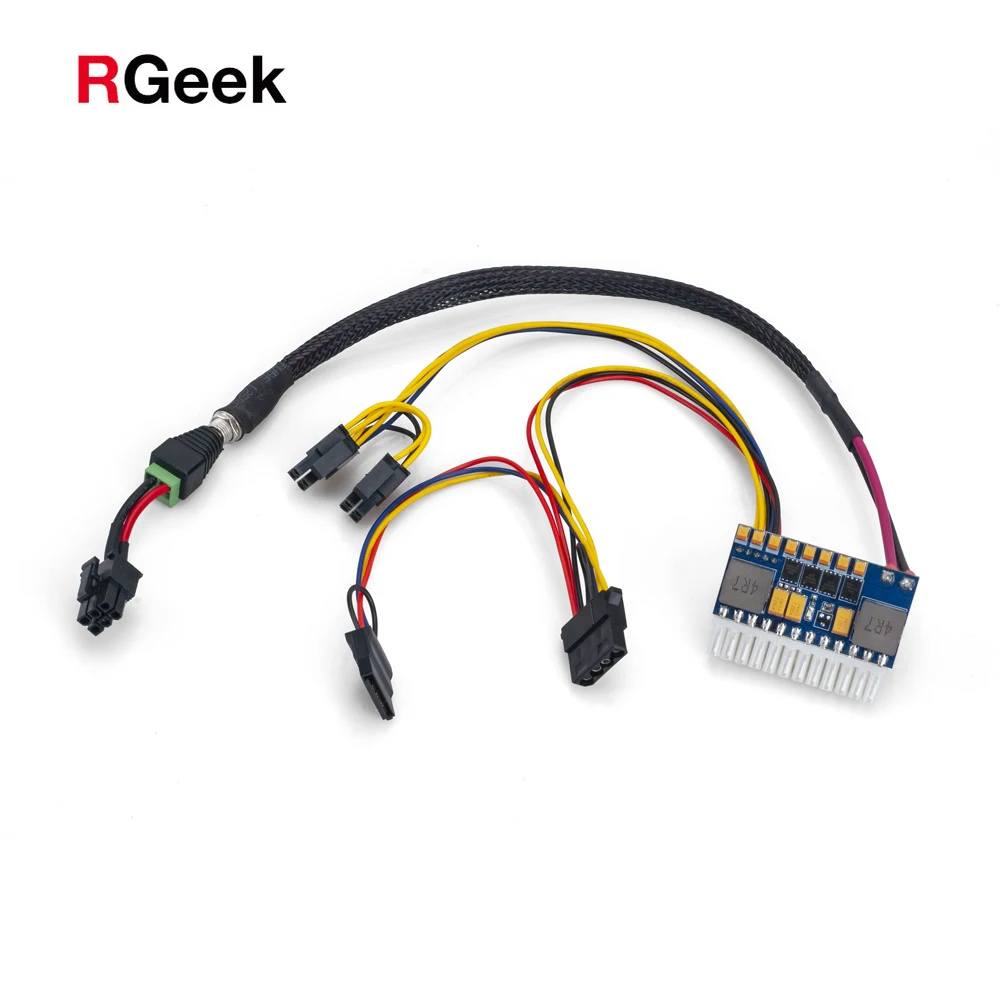 RGeek PCIE 6-контактный вход DC ATX 24Pin 12 в 250 Вт мини Pico ATX PSU с 6Pin PCI-E molex sata кабели для ЦП