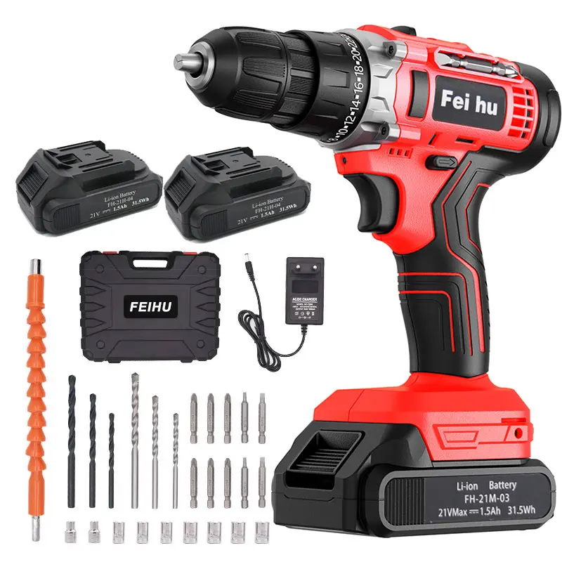 Lithium Cordless Drills Set 12V/21V Electric Power Drills 24+1 Position and 108pcs Drill/Driver Bits Factory customized