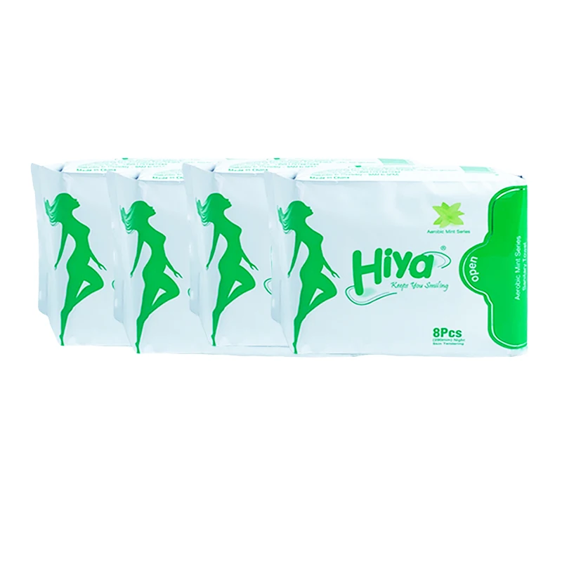 Hiya china supplier woman sanitary napkins with super absorb pure cotton surface new packing sanitary pad samples free