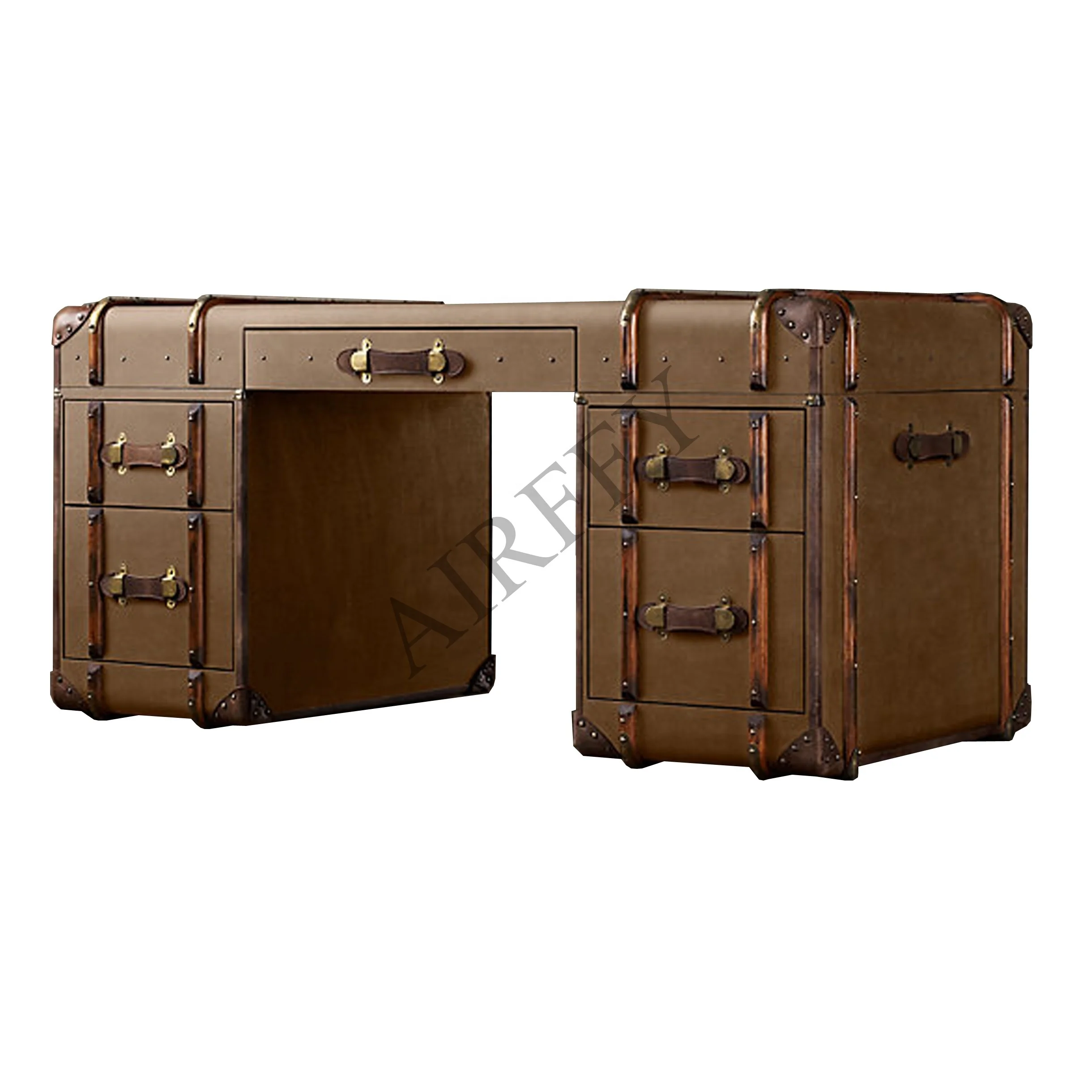 Aluminum/Canvas/Leather Office Workstations Vintage Aviator Desk for Home Office Studio Commercial Desk