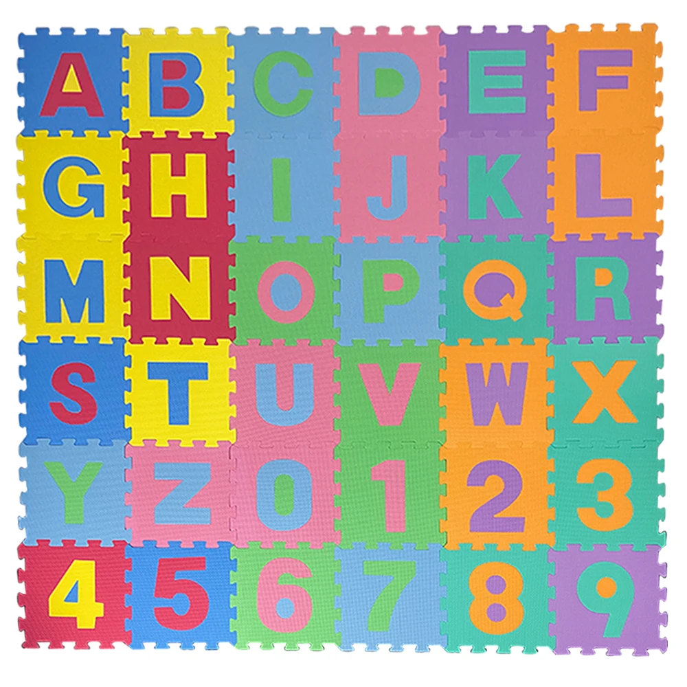 Non Toxic Alphabet and Numbers EVA Floor Tiles Colorful Kids Foam Puzzle Playmats with 36 Pieces/Set