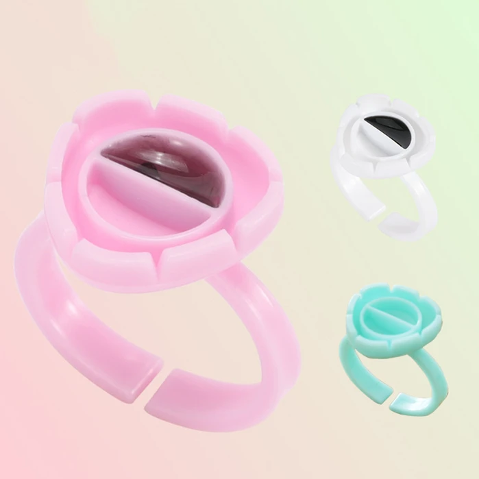 100 Pcs Heart-Shaped Lash Glue Ring Cups Volume Lashes Quick Blossom Glue Cups Eyelash Rings For Lash Glue