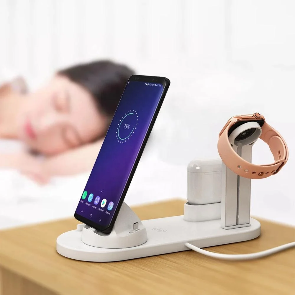  4 в 1 беспроводная зарядная подставка для Apple Watch 6 5 3 2 iPhone 11 X XS XR 8 Airpods Pro 10 Вт Qi быстрое зарядное устройство