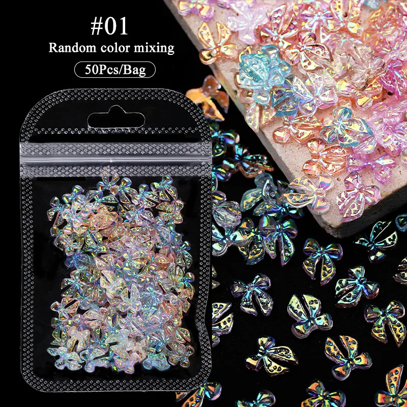 Kawaii Resin Charm Nails 3D Cute Nail Art Jewelry with Aurora Bear Flower Bow Heart Shape-Mixes Pearls Sequins for DIY!