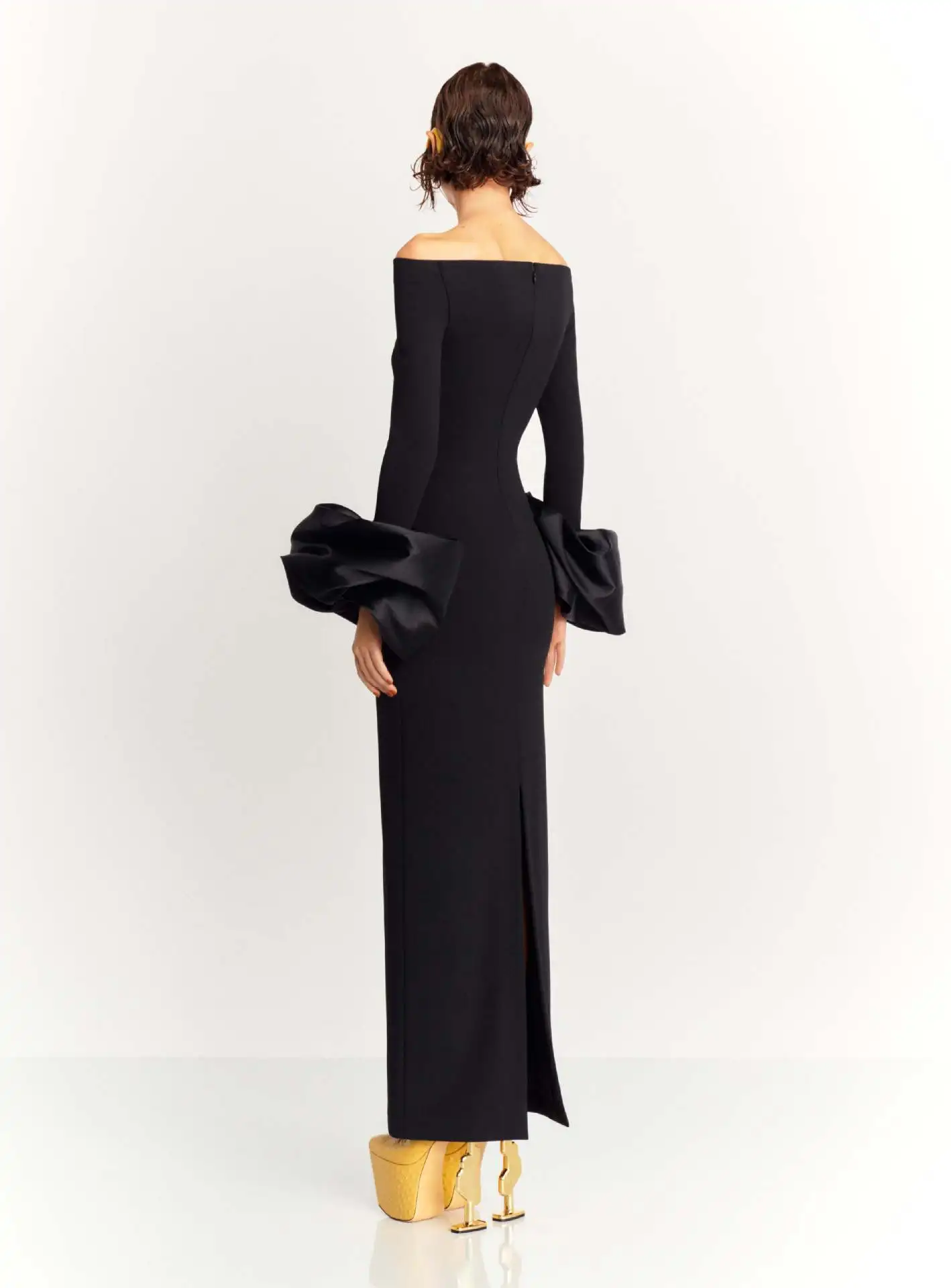 A9674 Fashion Women Clothing Off-shoulder Ladies Maxi Dress Black Red Long Sleeves Women Christmas Party Dress