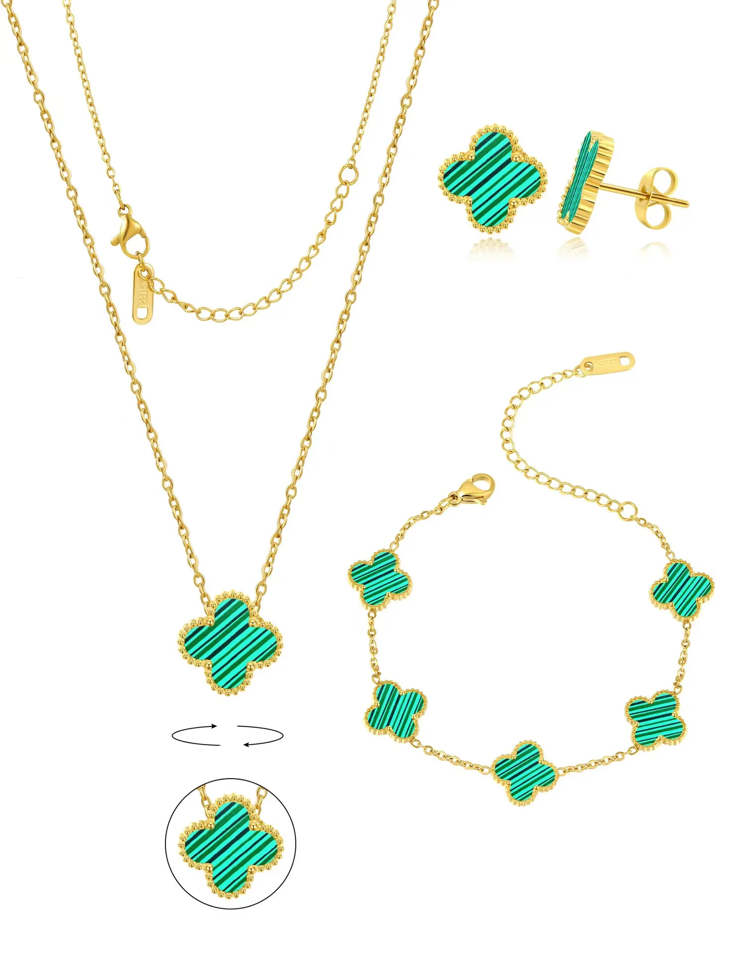 18K Gold necklaces women Fashion Necklace Flower Lucky Pendant Exquisite Earrings necklaces women Set Girl