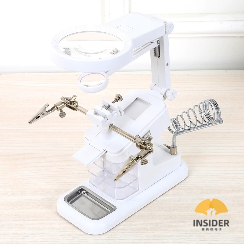  Professional Desktop 3X 4.5X Welding LED Third Hand Magnifier With Auxiliary Clip USB External Power