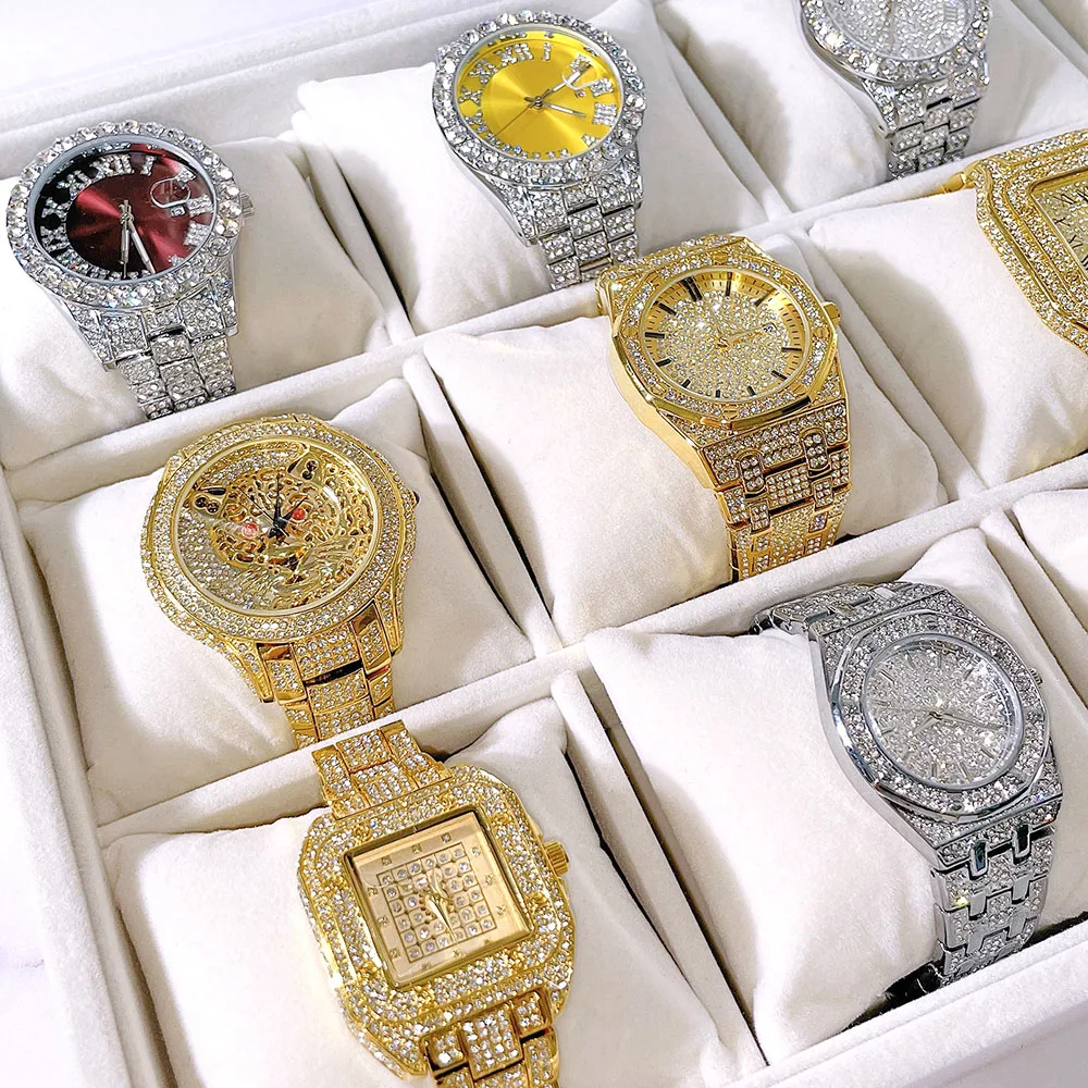 Factory Wholesale Handsome Lifelike Leopard Watch Luxury Red Diamond Eye Gold Plated Lucky Watch For Men