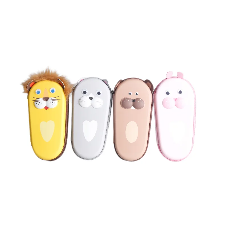 Wholesale custom cute cartoon animal lion rabbit School Pencil bag for children school supplies EVA Pencil case for kid