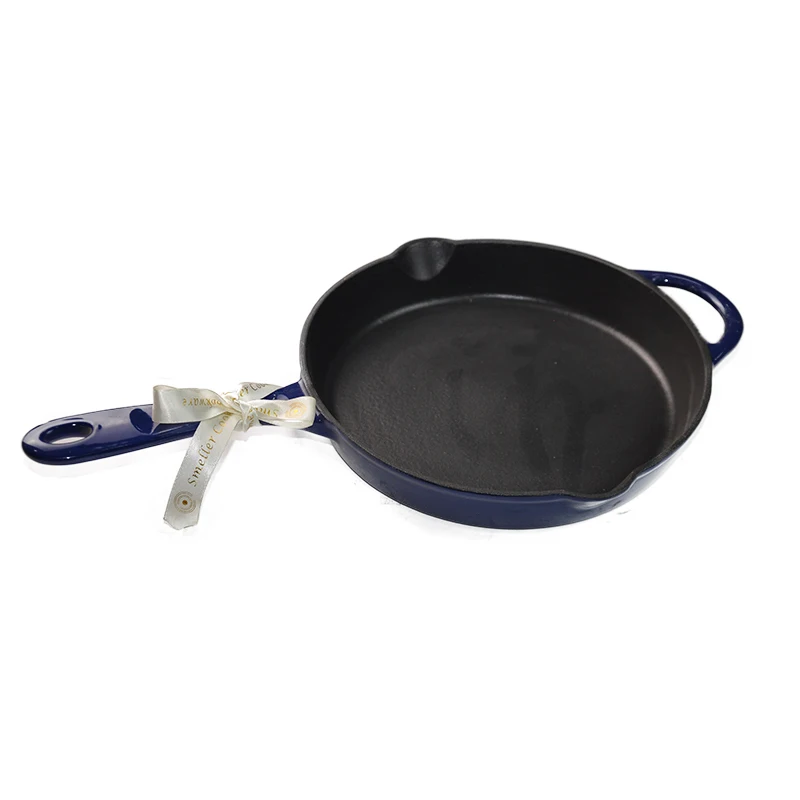 Non-stick custom size color cast iron enamel sapphire blue skillet  pan for omelettes