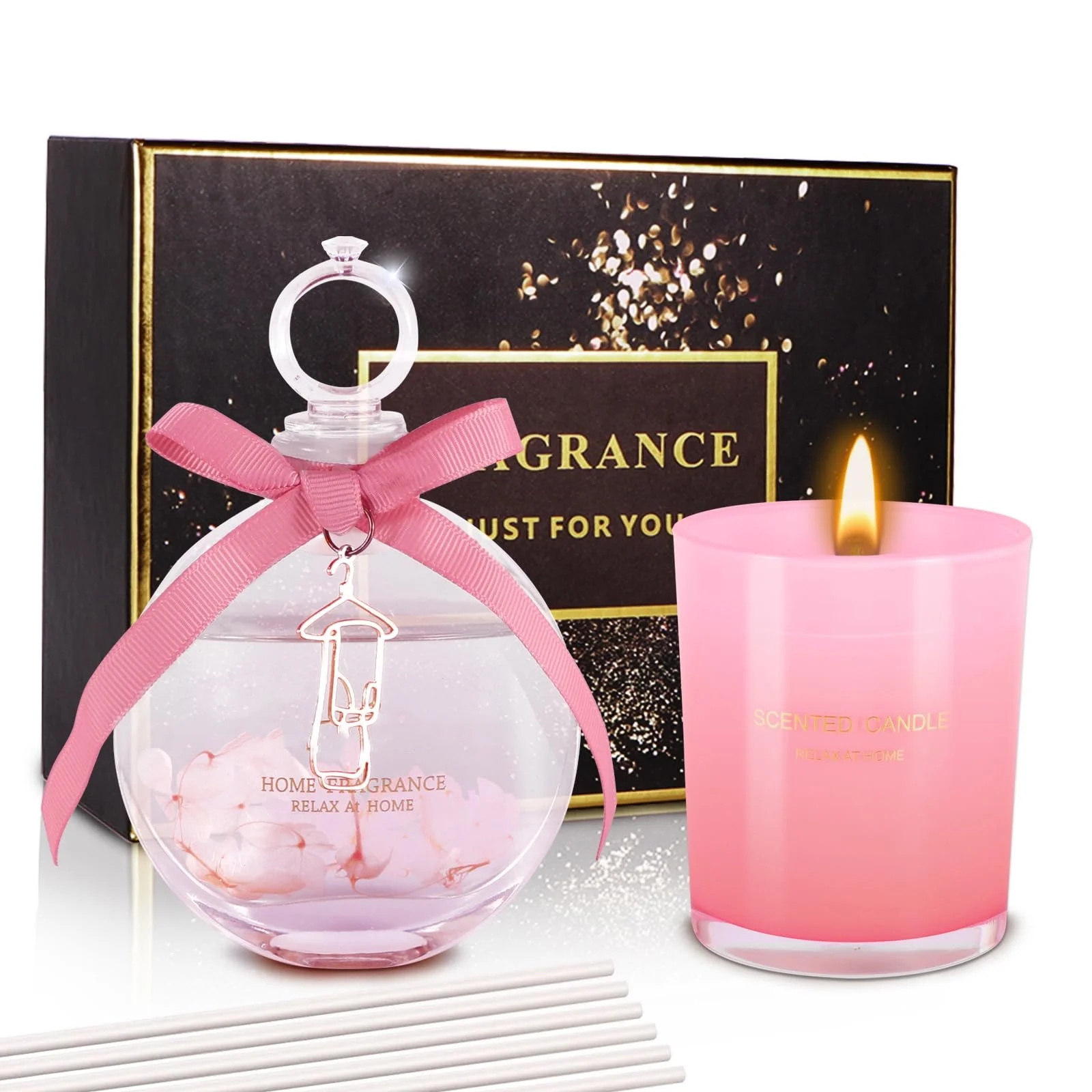 Home Spa Stress Relief Mood Boosting Aromatherapy Reed Diffuser Scented Candles Gift Set