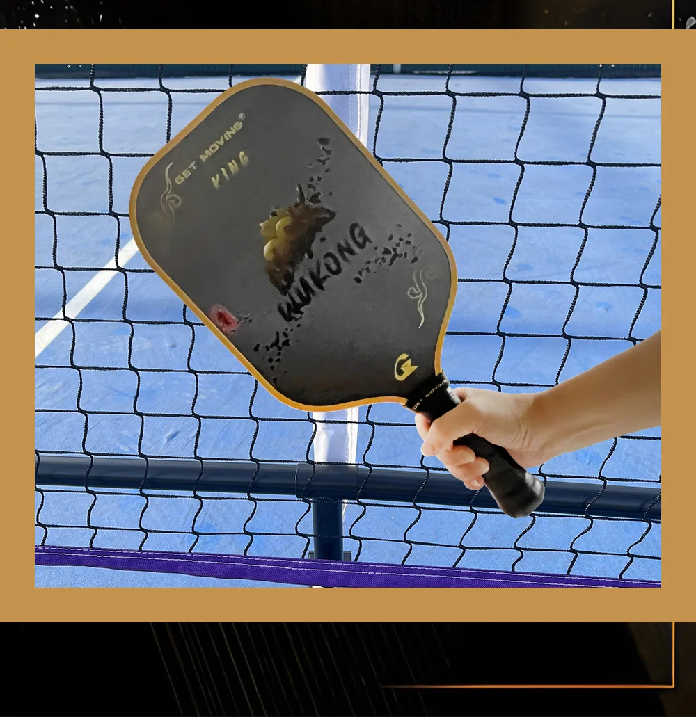 GET MOVING Customized High Quality Wukong King Black Gold  t700 Raw Carbon Fiber Racket 16MM Thermoforming Pickleball paddle