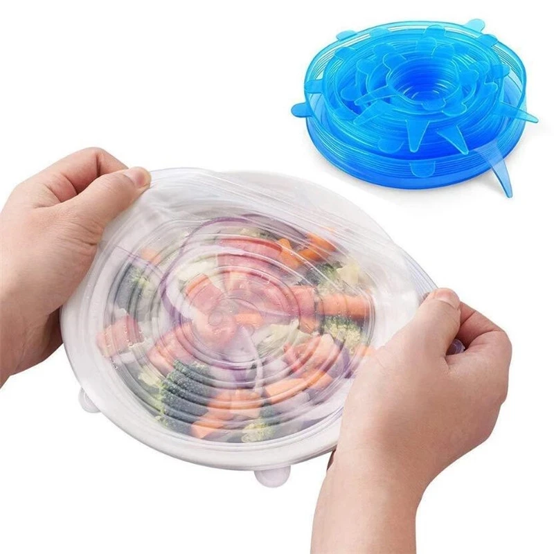 Factory Price BPA Free Food Grade 6 Packs Durable Fresh Keeping Flexible Reusable Super Silicone Stretch Lids Set