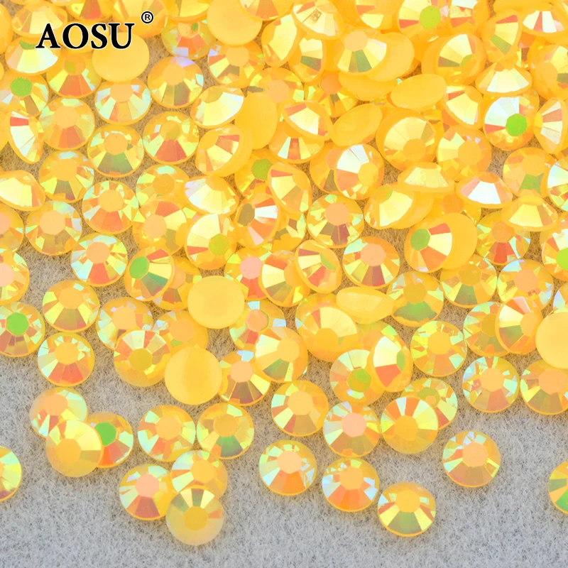 AOSU Wholesale 2 3 4 5 6 mm Non Hotfix Strass Flatback Crystal Stone Jelly AB Resin Rhinestones For Garment