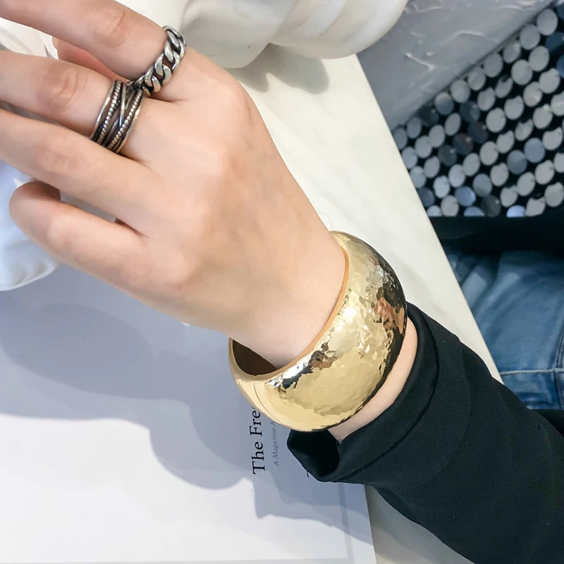 Europe and America Classic Drum Shaped Faceted Spring Opening Wide Side Bracelet Foreign Trade Hot Sale Alloy Bracelet Wh