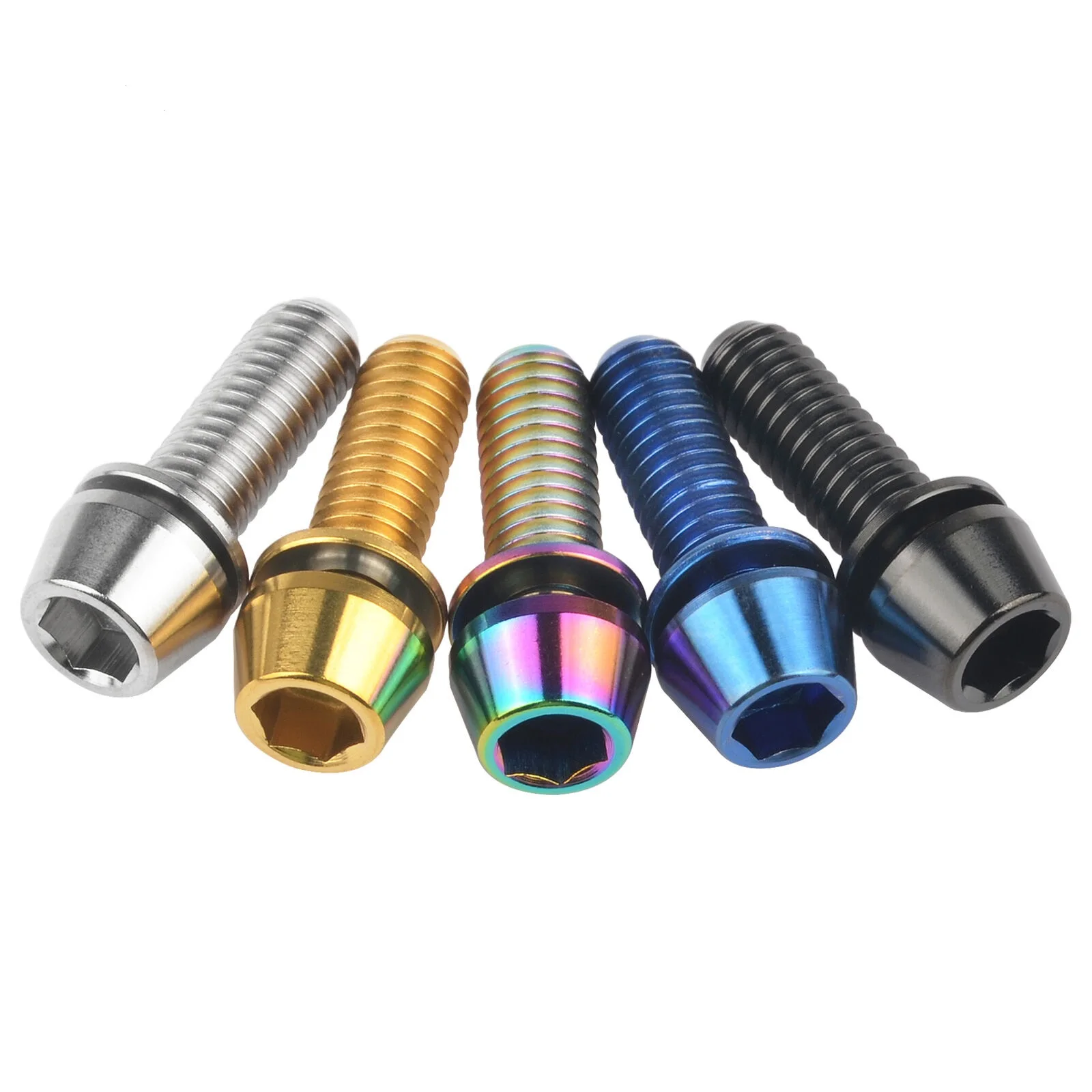 6 pcs M5 Titanium Bolt Taper Head Hex Screws With Non-shedding Washer