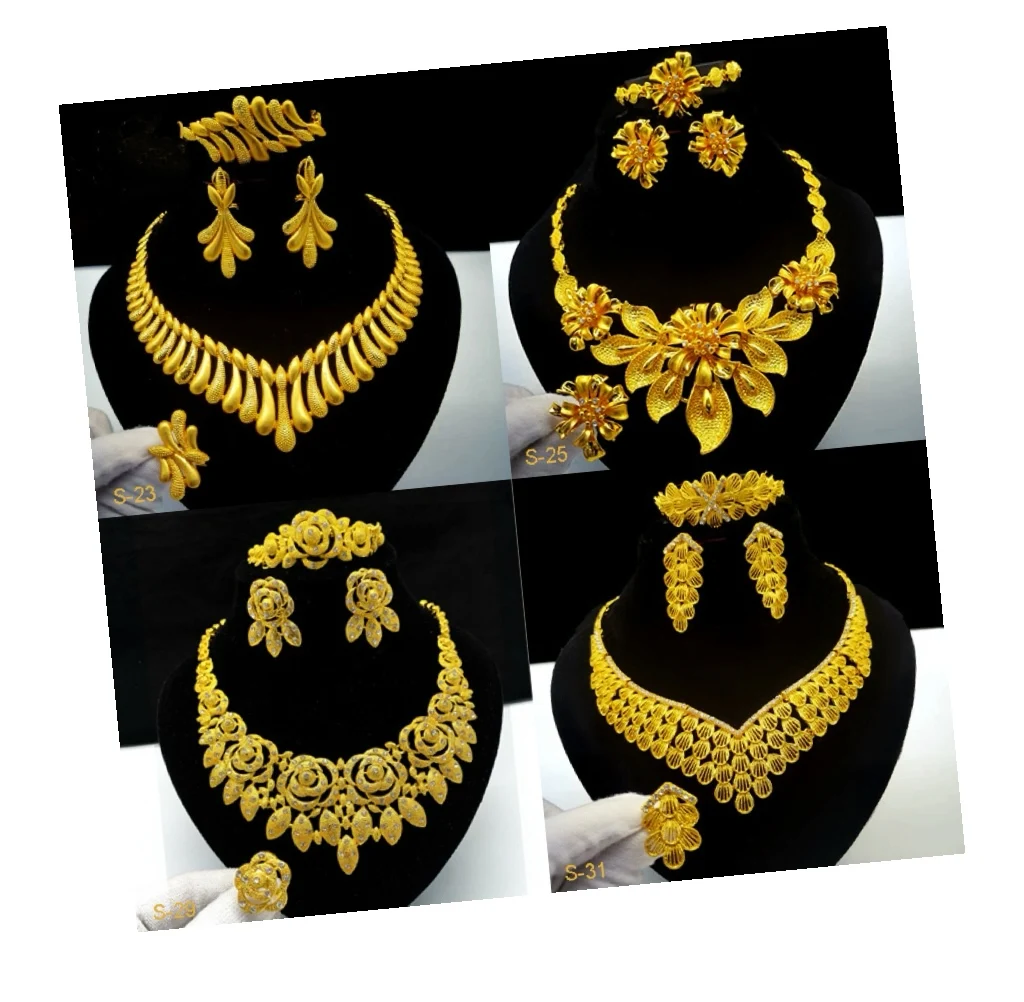 2024 Новый dubai soild оптовая продажа браслеты свадебные 24 карат подделки позолоченные серьги браслет кольца индийский комплект ювелирных изделий для женщин