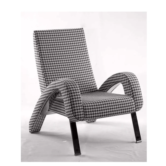 Nordic Modern Single Chair Light Luxury Metal Stainless Steel Houndstooth Fabric Bedroom Balcony Armrest Leisure Home Furniture