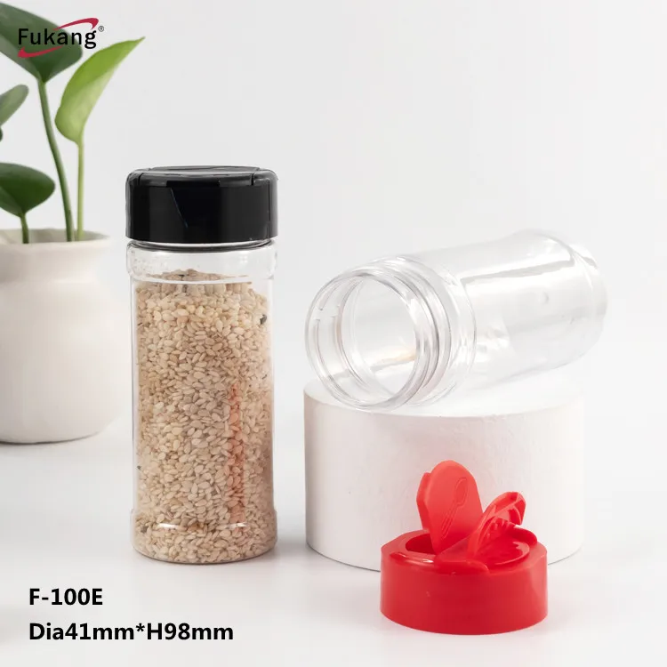 Wholesale 100ml clear plastic spice bottle seasoning packaging salt and pepper bottle with double sided lid