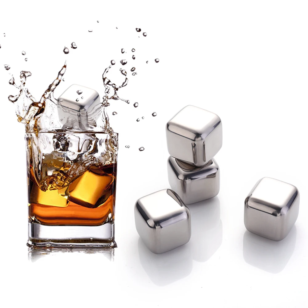 Food Grade Metal Whiskey Stones 304 Stainless Steel Reusable Ice Cube For Drink