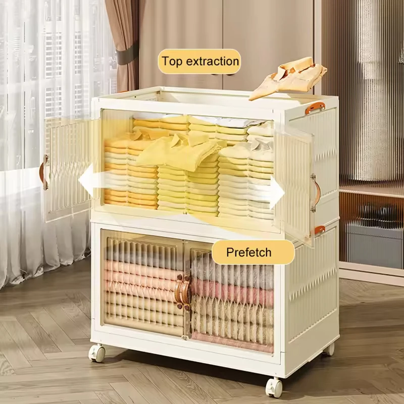 Organizer Collapsible Bins Plastic Foldable Cabinet Kitchenware Storage Containers White Foldable Stackable Plastic Storage Box