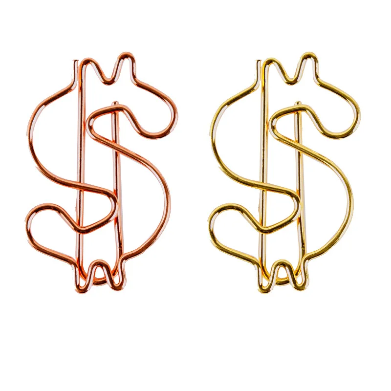 Creative Cute Gold Money Dollar Sign Shaped Paper Clip Bright Color Cartoon Office Supplies for Travel Agency Pin Bookmark
