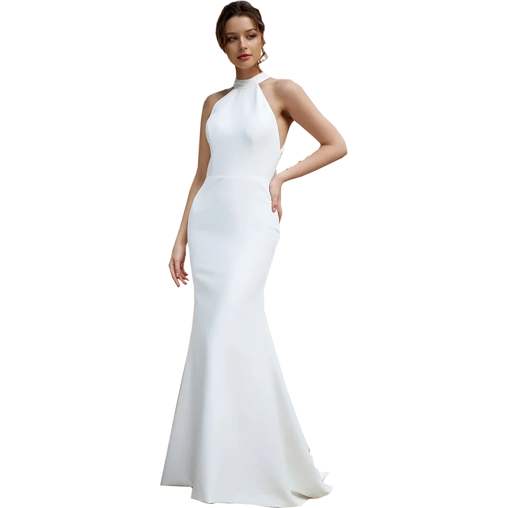 Wholesale Elegant Mermaid Halter Open Back Wedding Dresses 2024 White Floor Length Sleeveless Satin Wedding Gown