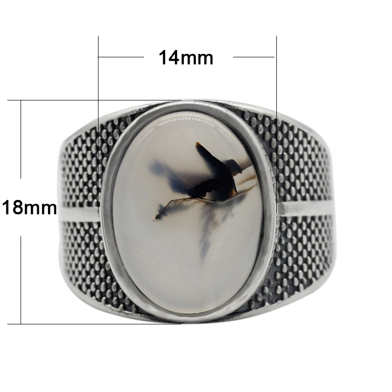 Factory Genuine S925 Thai Silver Natural Agate Stone Ring,Retro Punk Style Oxidized Onxy Silver Fashion Ring for Male