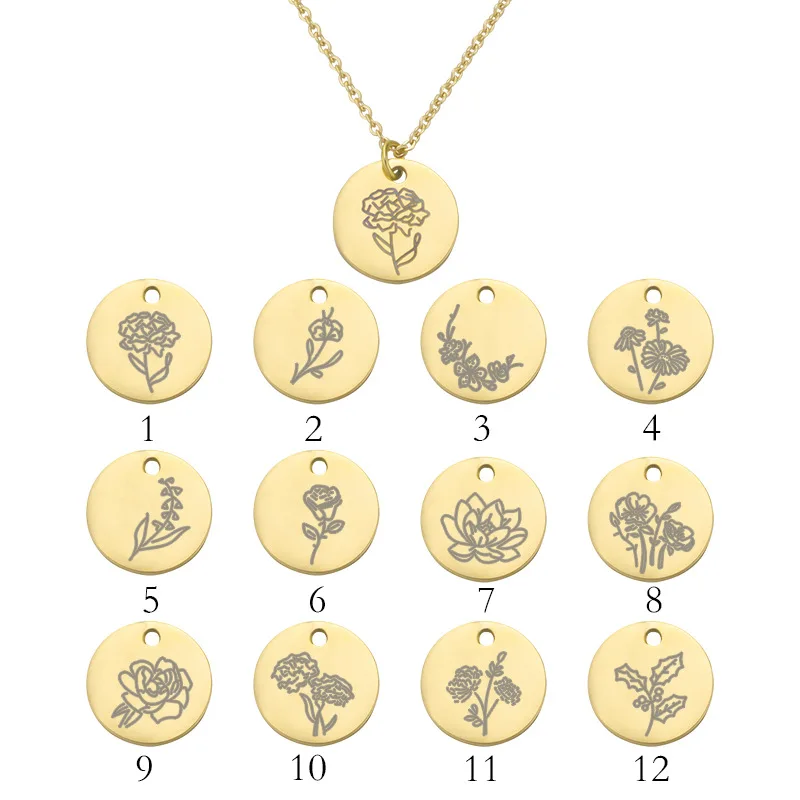 Birth month  pendant birth flower necklace stainless steel necklace fashion jewelry necklaces