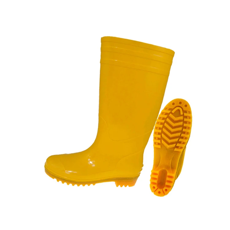 Oil acid alkali resistant non safety gum boot pvc multicolor shiny black rain boots gum boot on orange color