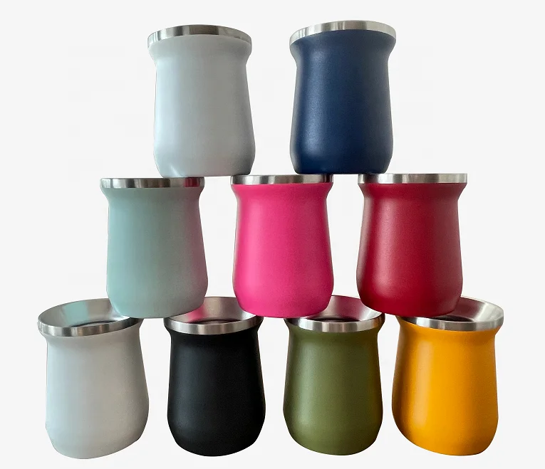 Argentina 8oz yerba mate cup double wall stainless steel mate gourd coffee tea cups with mate bombilla straw set