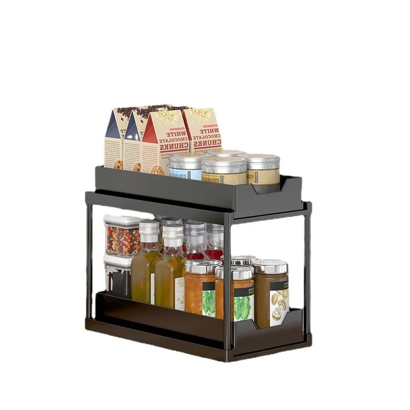 2-Tier Pull Out Spice Rack Organizer for Cabinet Height Adjustable Heavy Duty Metal Basket for Inside Cabinets & Pantry Closet